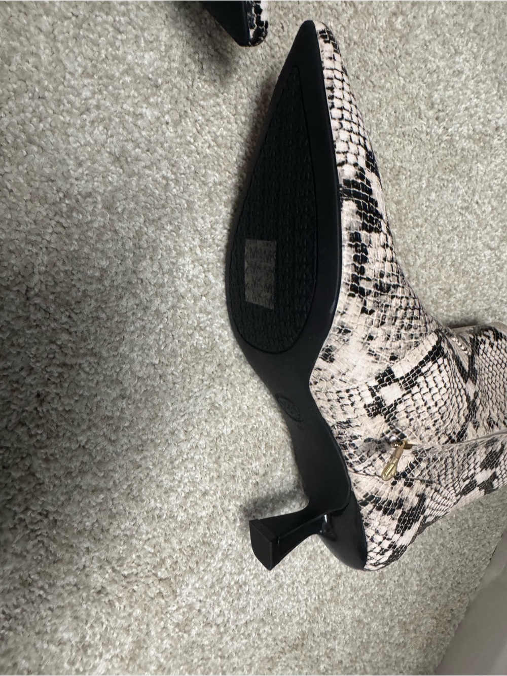 Michael Kors Black and Cream Snake-Print Pointed Toe Booties with Sculpted Heel